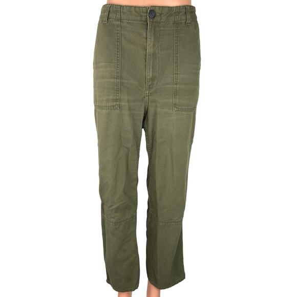 H&M Divided Olive Green High Rise Straight Ankle Cargo Utility Trouser Pants 10 - Picture 1 of 6